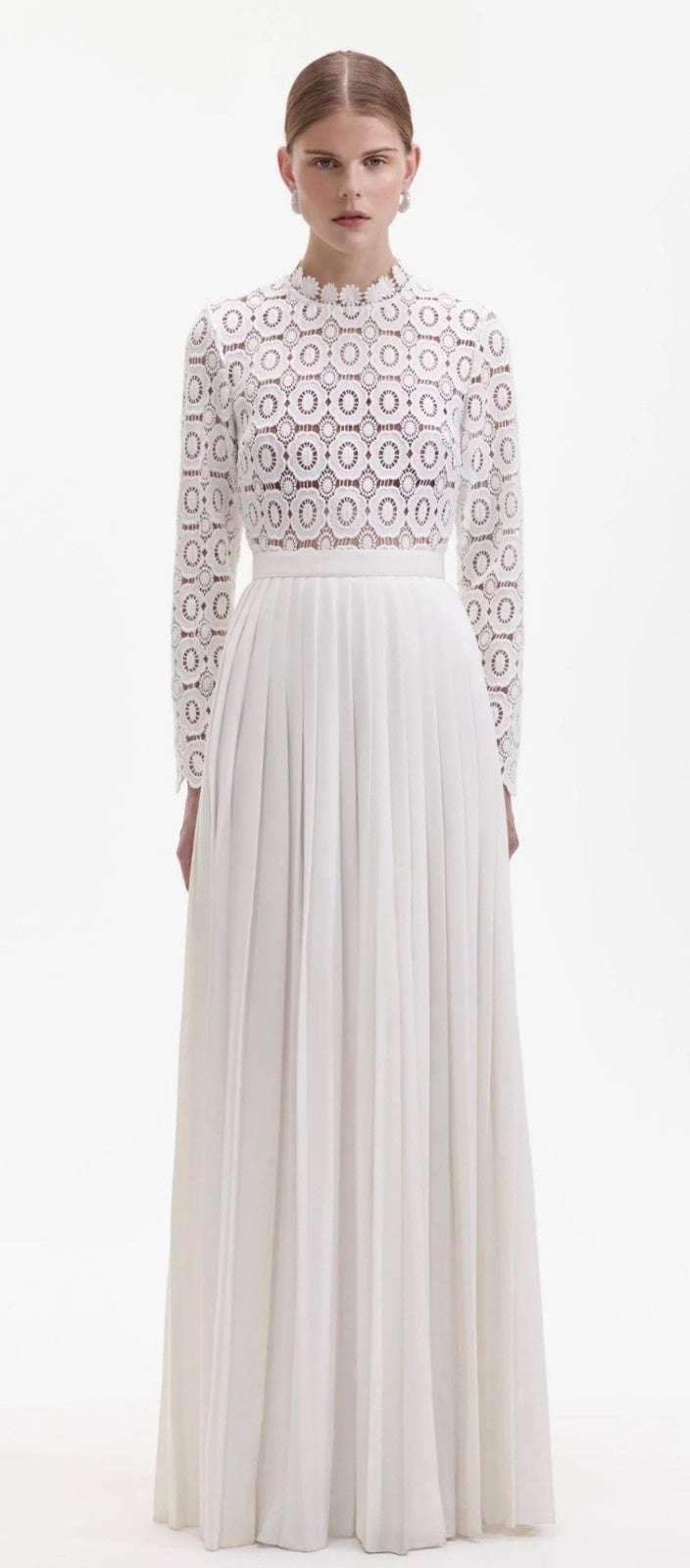 Self-Portrait Mock Neck White Long Dress Size 10