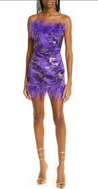 Sau Lee Jayde Feather Trim Satin Dress Size 2 Retails $595