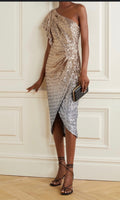 Marchesa Notte Ombre Sequin One-Shoulder Flutter Dress Size 6 Retails $895