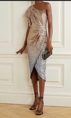 Marchesa Notte Ombre Sequin One-Shoulder Flutter Dress Size 6 Retails $895