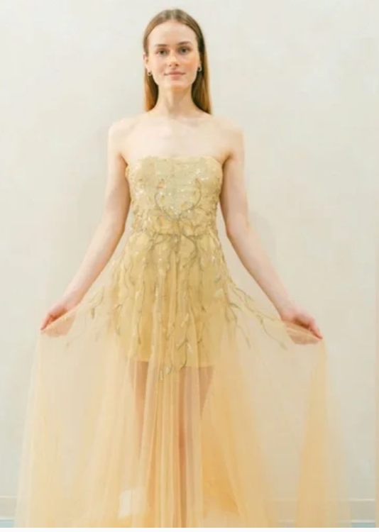 Tony Ward Nude Gold Strapless Sequin Gown – Size XS / Altered 0/2