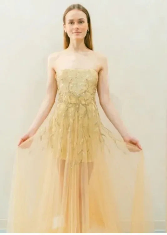 Tony Ward Nude Gold Strapless Sequin Gown – Size XS / Altered 0/2