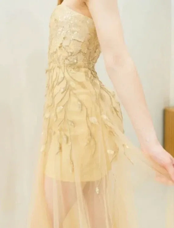 Tony Ward Nude Gold Strapless Sequin Gown – Size XS / Altered 0/2