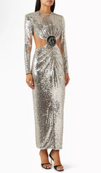 Ilkyaz Ozel Thea Dress Size 40 – Silver Sequined Maxi