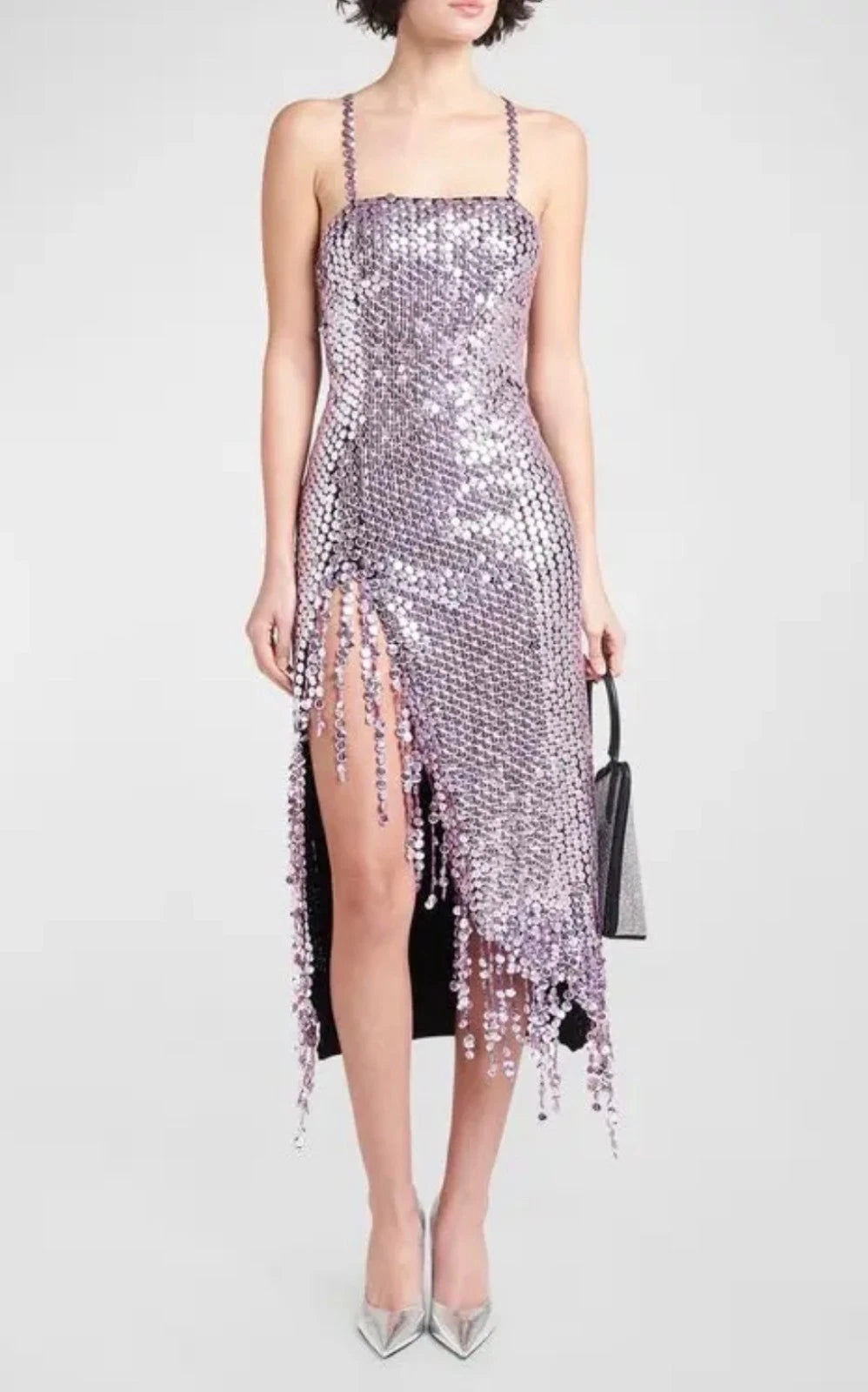 The Attico Avery Pailette Embellished Midi Dress Size 38 – Lavender Purple Pencil