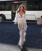 Fjolla White Fringe Long-Sleeve Dress Size 2 – Bodycon Maxi