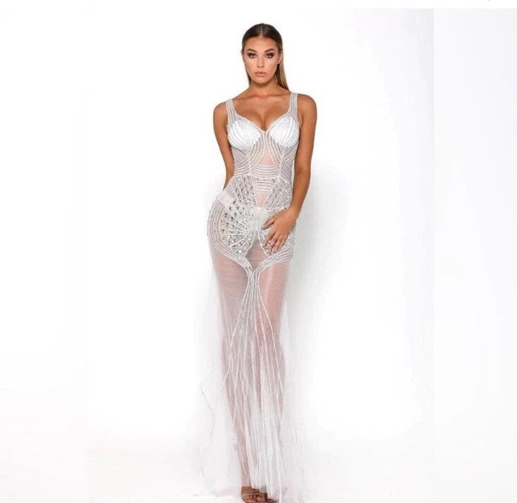 Portia And Scarlett SFB Matrix Gown Size 6 Silver Rhinestone Dress