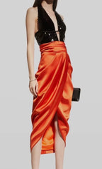 Rasario Sequin Draped Satin Midi Dress Size 38/6 Retails 2296