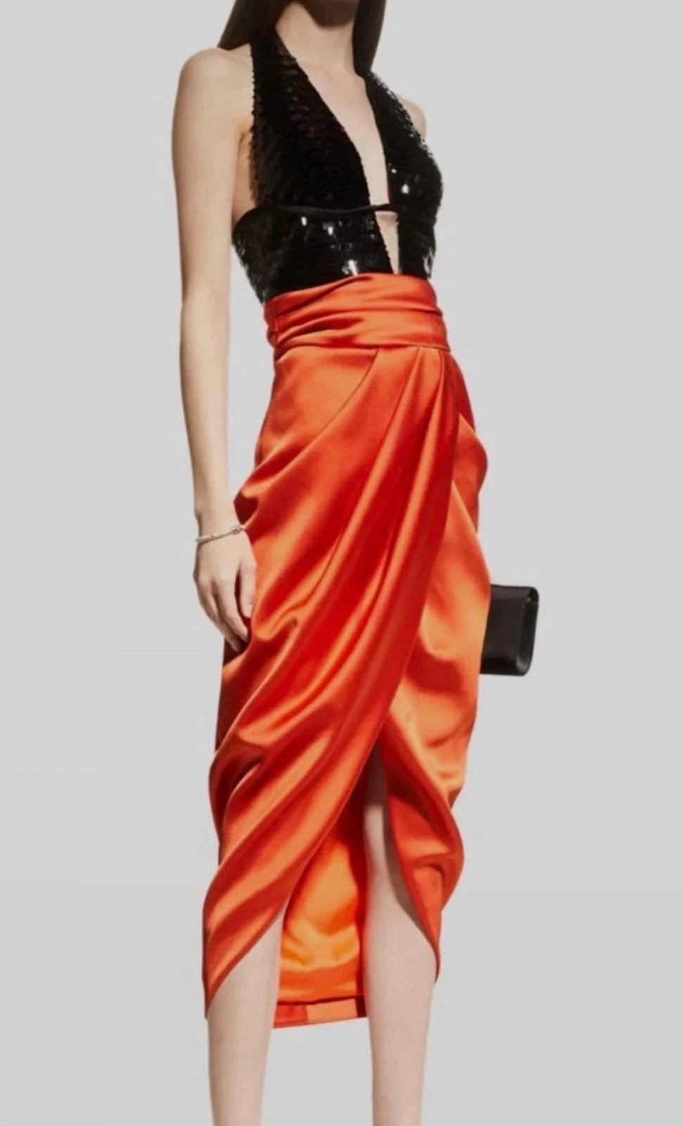 Rasario Sequin Draped Satin Midi Dress Size 38/6 Retails 2296