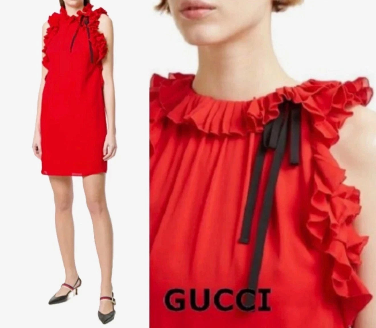 Gucci Red Silk Sleeveless Ruffle Dress Size 44 – Made in Italy