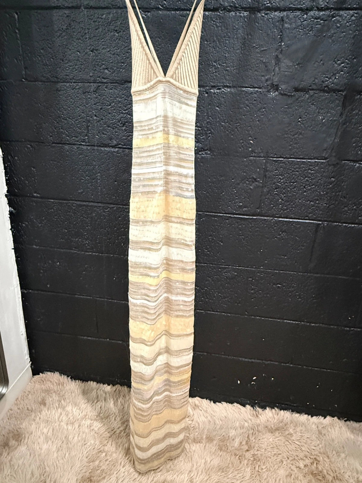 Missoni Striped Long Dress Size 6 – Metallic Knit Evening Elegance