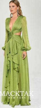 AlfaBeta Evening Dress Size 1 – Elegant Green Chiffon Maxi