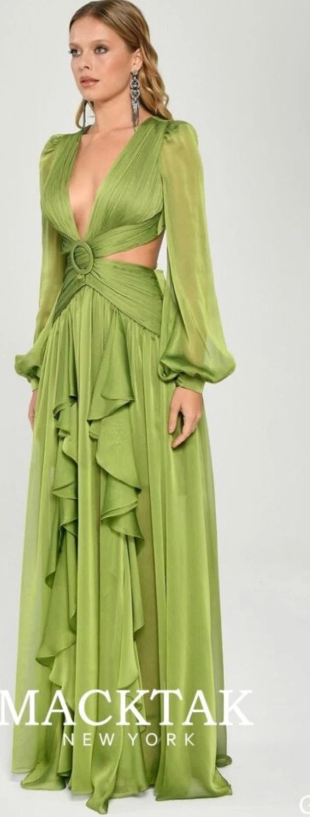 AlfaBeta Evening Dress Size 1 – Elegant Green Chiffon Maxi