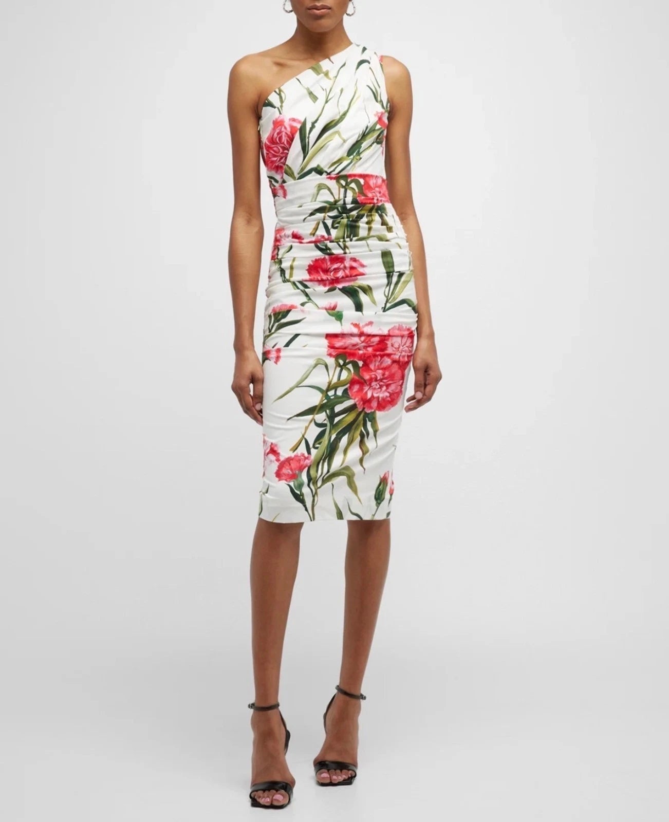 Dolce & Gabbana One-Shoulder Silk Dress with Floral Print Size 36 – Elegant Midi Style