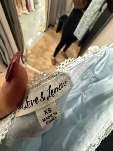 For Love & Lemons Claire Mini Dress in Blue Size XS – Chic Floral Style