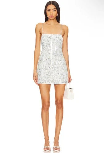 For Love & Lemons Claire Mini Dress in Blue Size XS – Chic Floral Style