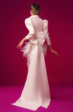 Marwan Midi Dress with Feathered Skirt and Sweep Train Size 40