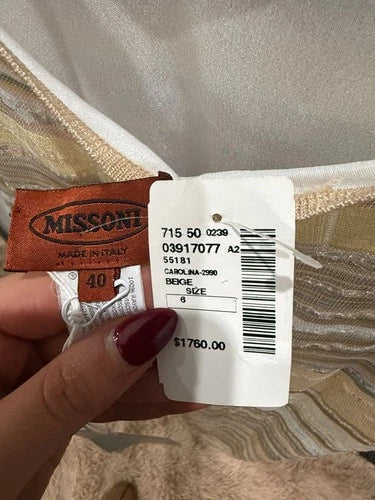 Missoni Striped Long Dress Size 6 – Metallic Knit Evening Elegance