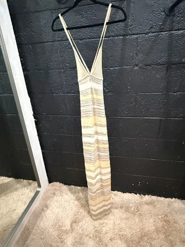 Missoni Striped Long Dress Size 6 – Metallic Knit Evening Elegance
