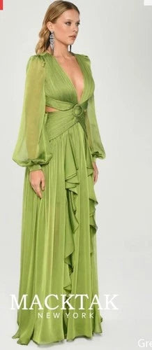 AlfaBeta Evening Dress Size 1 – Elegant Green Chiffon Maxi