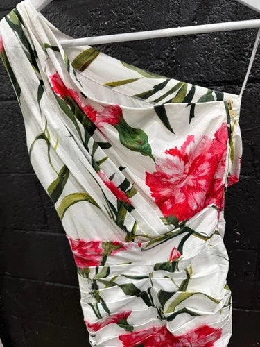 Dolce & Gabbana One-Shoulder Silk Dress with Floral Print Size 36 – Elegant Midi Style