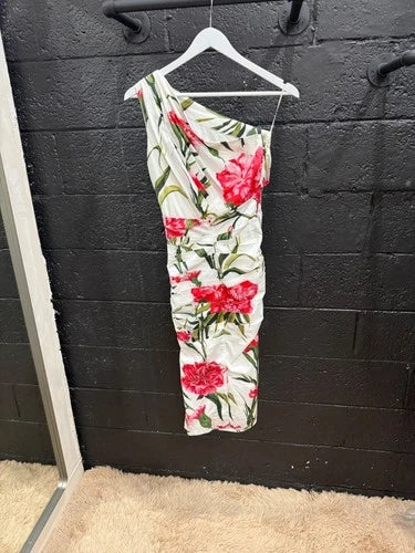 Dolce & Gabbana One-Shoulder Silk Dress with Floral Print Size 36 – Elegant Midi Style
