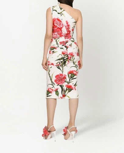 Dolce & Gabbana One-Shoulder Silk Dress with Floral Print Size 36 – Elegant Midi Style