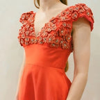 Amsale Coral Floral-Embellished Satin Gown Size 0 – Elegant Wedding Guest Style