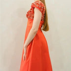 Amsale Coral Floral-Embellished Satin Gown Size 0 – Elegant Wedding Guest Style