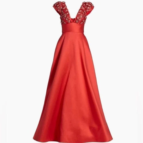 Amsale Coral Floral-Embellished Satin Gown Size 0 – Elegant Wedding Guest Style