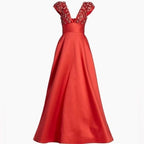 Amsale Coral Floral-Embellished Satin Gown Size 0 – Elegant Wedding Guest Style