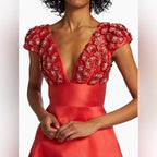 Amsale Coral Floral-Embellished Satin Gown Size 0 – Elegant Wedding Guest Style