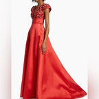 Amsale Coral Floral-Embellished Satin Gown Size 0 – Elegant Wedding Guest Style