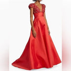 Amsale Coral Floral-Embellished Satin Gown Size 0 – Elegant Wedding Guest Style
