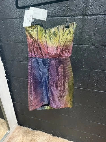 Ilkyaz Ozel Jade Bustier Dress Size 36 – Rainbow Sequin Mini
