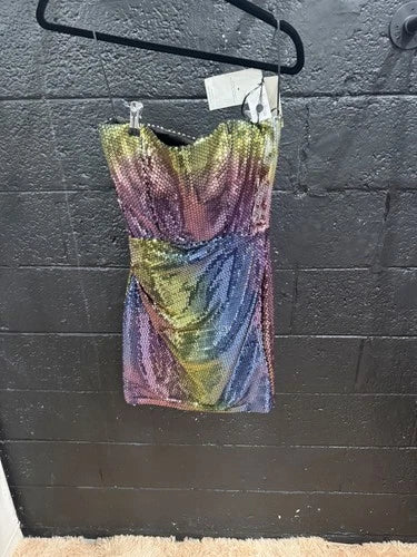 Ilkyaz Ozel Jade Bustier Dress Size 36 – Rainbow Sequin Mini