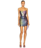 Ilkyaz Ozel Jade Bustier Dress Size 36 – Rainbow Sequin Mini