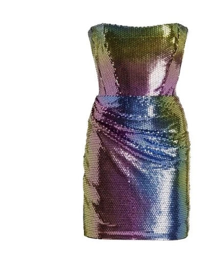 Ilkyaz Ozel Jade Bustier Dress Size 36 – Rainbow Sequin Mini