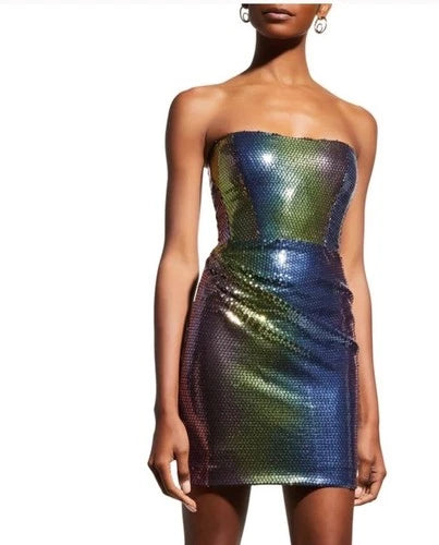 Ilkyaz Ozel Jade Bustier Dress Size 36 – Rainbow Sequin Mini