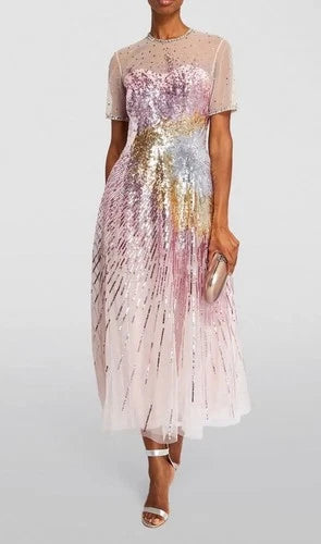 Georges Hobeika Embellished Tulle Midi Dress Size 2/4 – Multi Beaded Tulle