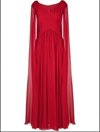 Elie Saab Cape Back Silk Blend Gown Size 42 – Red Maxi