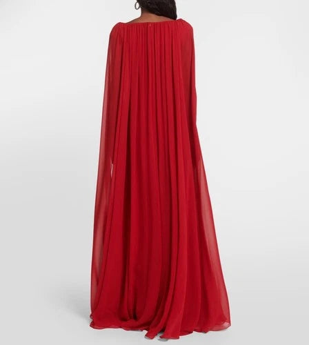 Elie Saab Cape Back Silk Blend Gown Size 42 – Red Maxi