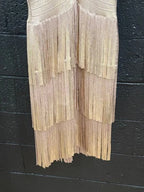Herve Leger V Neck Foil Fringed Midi Dress Size M – Metallic Bodycon