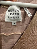 Herve Leger V Neck Foil Fringed Midi Dress Size M – Metallic Bodycon