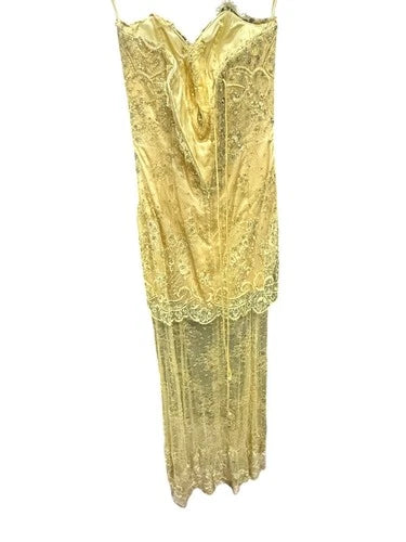 Baracci Haute Couture Yellow Lace Dress Size 2 – Handcrafted Couture Elegance