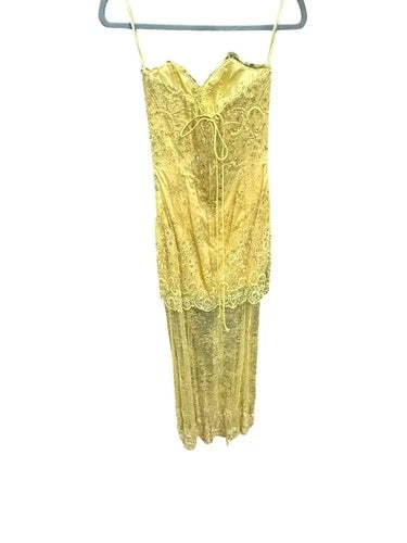 Baracci Haute Couture Yellow Lace Dress Size 2 – Handcrafted Couture Elegance
