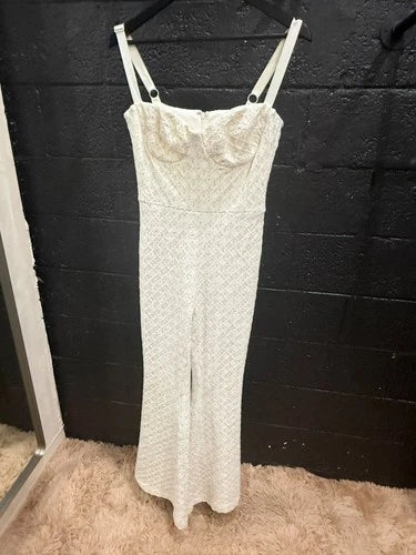 Nadine Merabi Hailey White Jumpsuit Size S/M – Elegant Velvet Statement