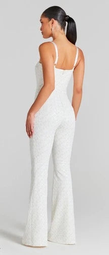 Nadine Merabi Hailey White Jumpsuit Size S/M – Elegant Velvet Statement