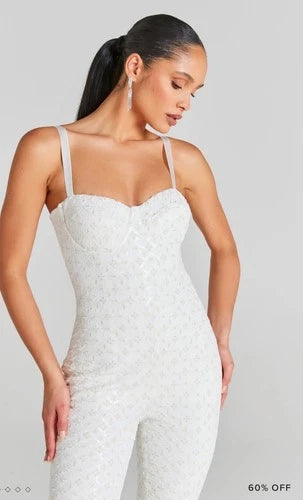 Nadine Merabi Hailey White Jumpsuit Size S/M – Elegant Velvet Statement