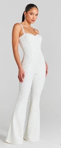 Nadine Merabi Hailey White Jumpsuit Size S/M – Elegant Velvet Statement